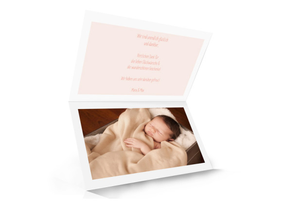 Babykarte (Klappkarte A6, quer, Öffnung unten), Motiv: Jette/Janik FRESH, Innenansicht, Farbversion: apricot