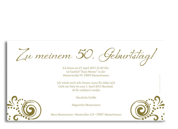 Rückseite, Einladungs-Postkarte zum Geburtstag, Motiv Goldene Zeiten, Farbversion: beige