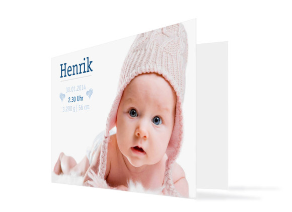 Geburtskarte Hanna/Henrik (Klappkarte, mit zwei Fotos)